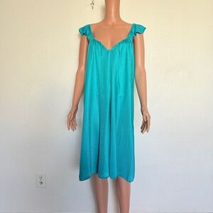 Vintage Teal Plisse Chemise Slip Nightgown Sz L